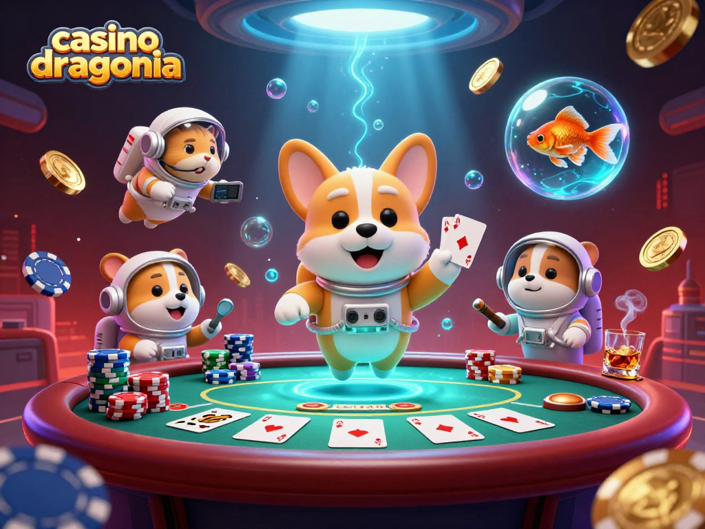 Jeu immersif au casino dragonia avec des personnages captivants flottant dans un espace virtuel.