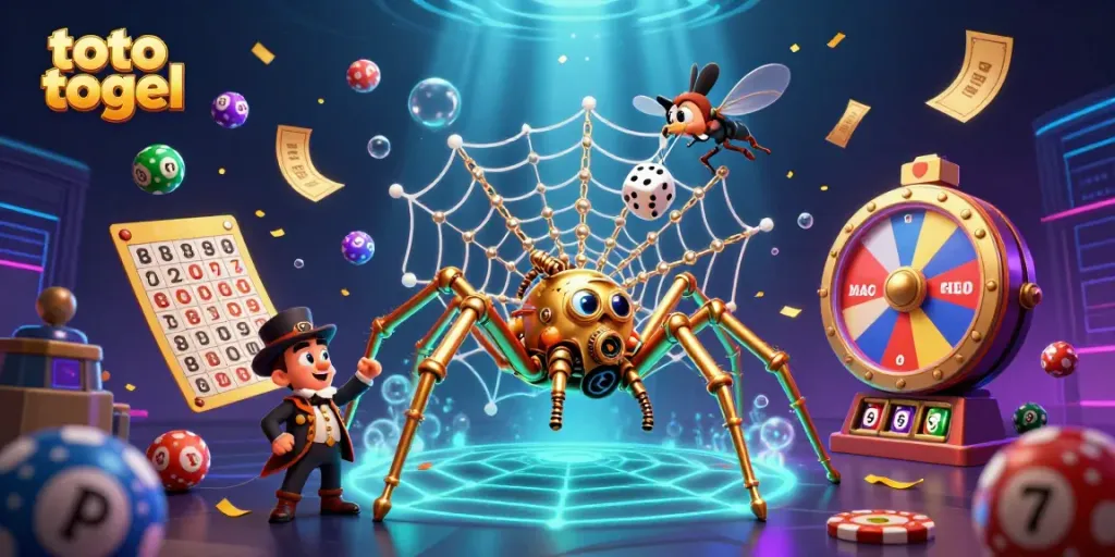Engage in thrilling toto togel action with vibrant visuals of lottery balls and a steampunk theme.