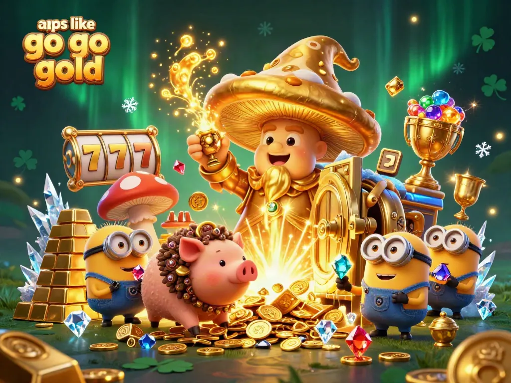 Discover apps like go go gold in a 3D magical treasure-filled illustration with wizards and gems.
