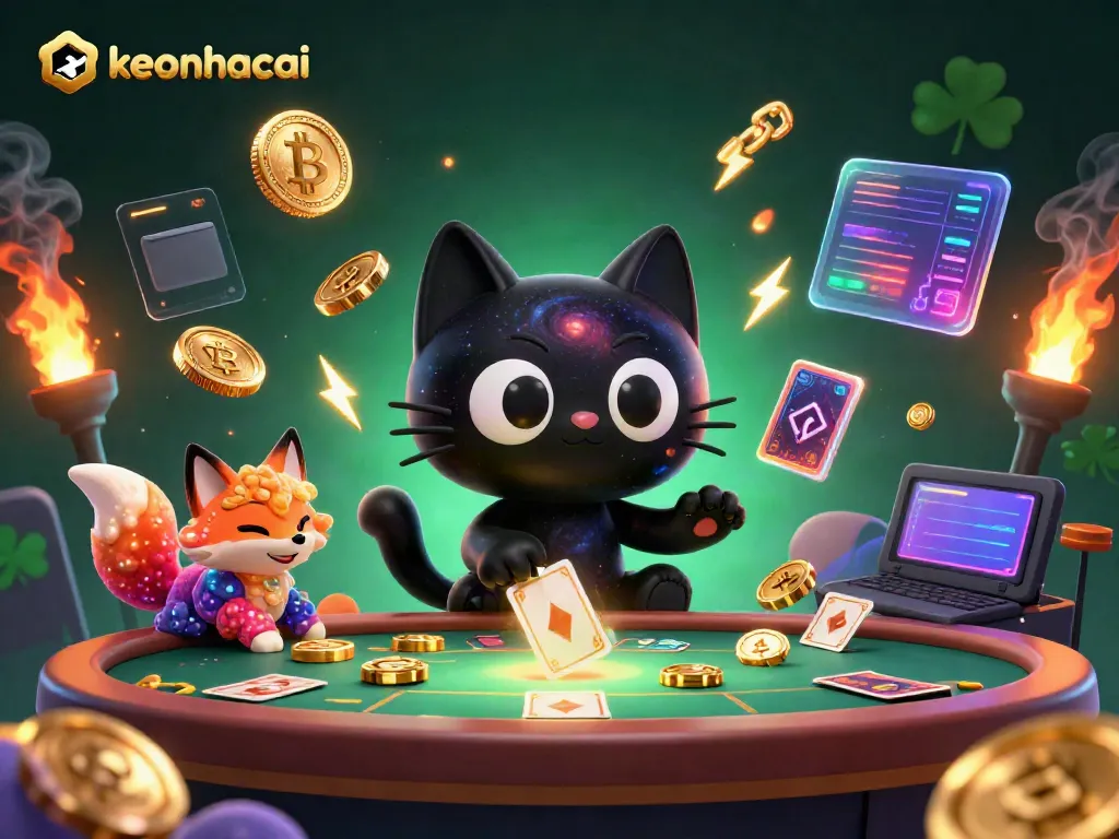 Experience rich gaming visuals with keonhacai at a cosmic casino featuring enchanting characters and elements.
