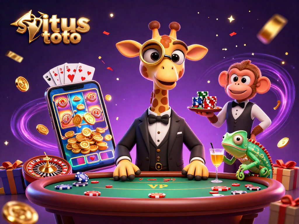 Gambarlah situs toto dengan jerapah kaya di meja poker, pelayan monyet, dan bartender bunglon