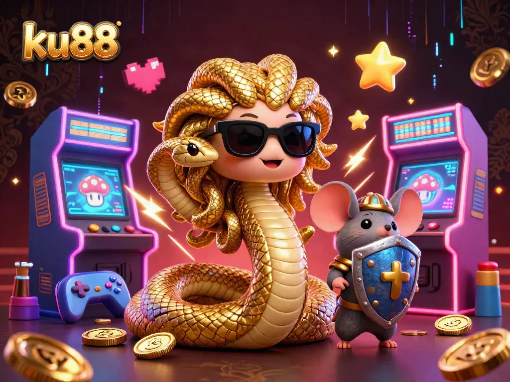 Engage with ku88's exciting online gaming scene featuring vibrant gaming elements and characters.