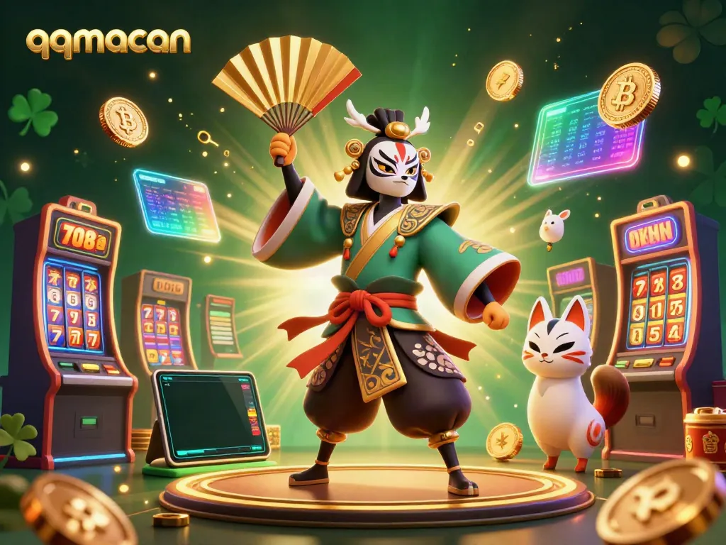 Experience thrilling gameplay with qqmacan in this vibrant casino scene featuring traditional characters and digital assets.