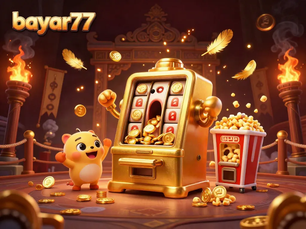 Experience nonstop thrills with bayar77 as the cartoon slot machine hits a jackpot.