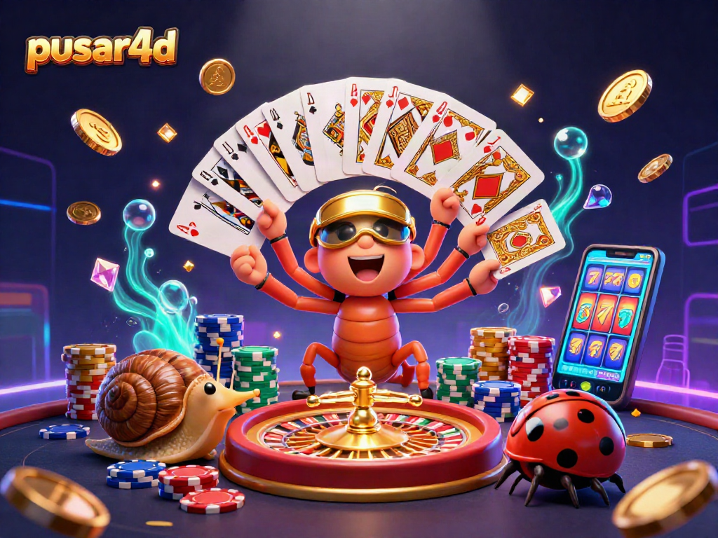 Permainan kasino seru dengan pusar4d yang menampilkan dealer, kerumunan, dan chip emas.