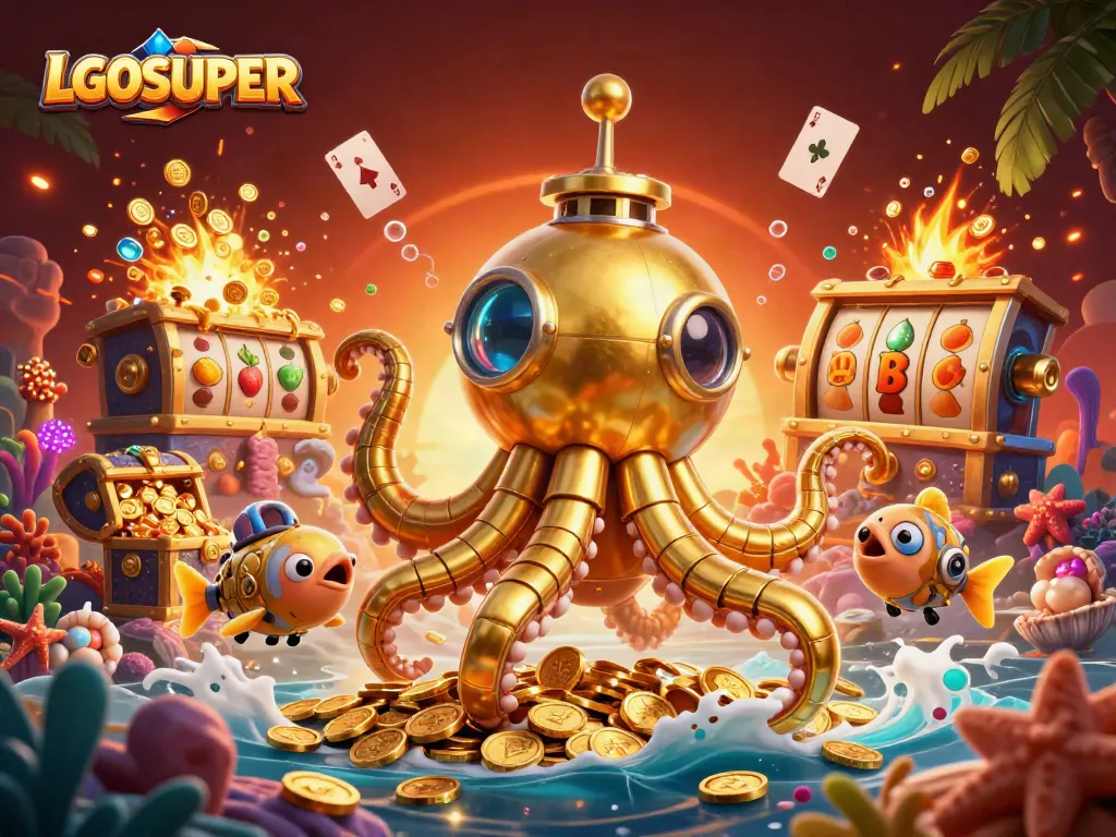 Experience thrilling wins at LGOSUPER with vibrant 3D casino-themed underwater adventure illustration.