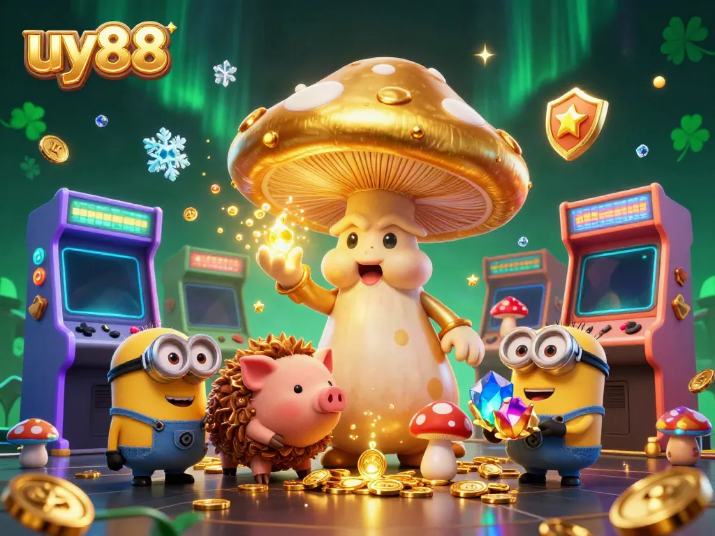 Experience thrilling gaming action with uy88's dynamic casino environment featuring magical characters and vibrant arcade elements.