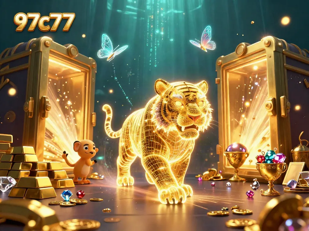 Play exciting games at 97c77 with a dynamic casino illustration showcasing vibrant elements.