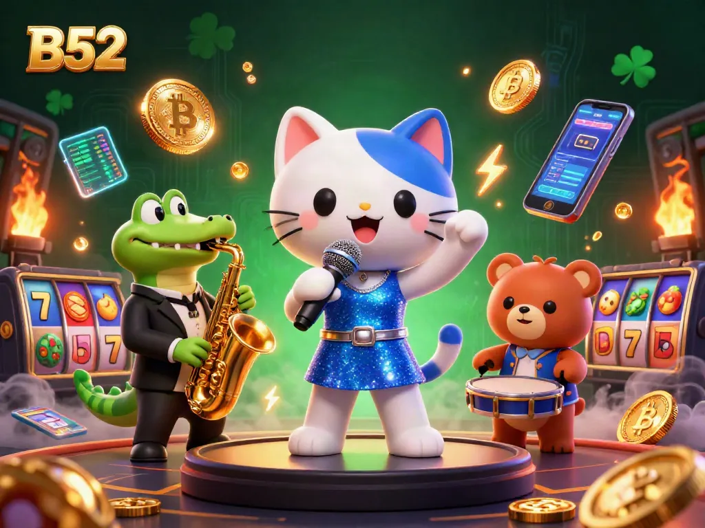 Win big with B52 casino-themed fun featuring a jazzy cat and friends in vibrant 3D.