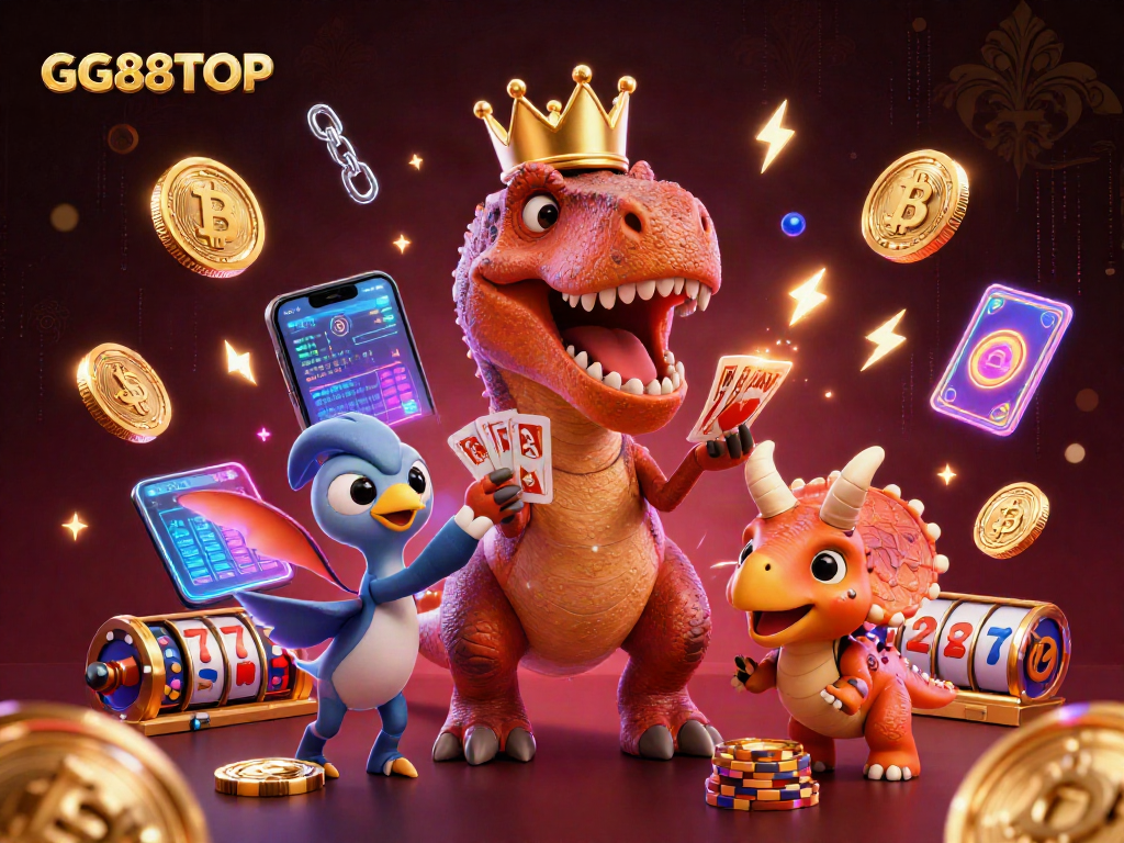 Experience the fun of GG88TOP casino with dynamic characters in a vibrant gambling setting.