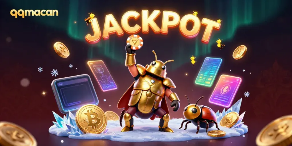 Engage in the qqmacan world of gambling with the heroic beetle and vibrant jackpot display.