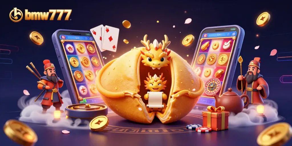 bmw777 menampilkan slot permainan dengan simbol keberuntungan dan naga bijak, menciptakan suasana kasino yang menarik.