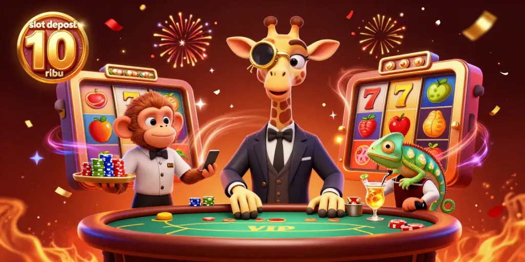 Engage in thrilling games with 'slot deposit 10 ribu' featuring vibrant characters and festive elements.