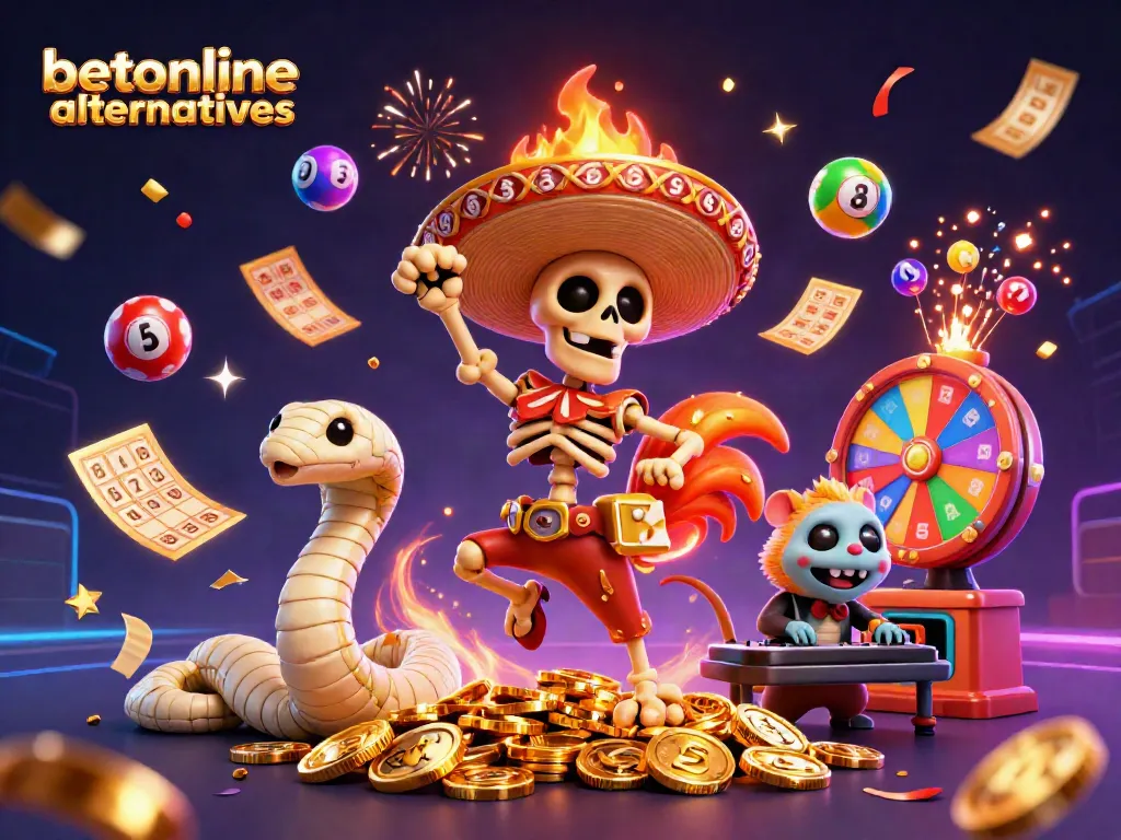 Celebrate winning strategies with betonline alternatives amid lively casino elements and characters.