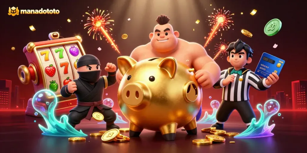 Experience thrilling wins with manadototo's vibrant slot games and action-packed characters in a dynamic setting.