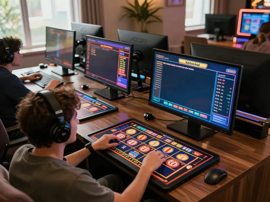 Exciting online gaming with akunjp virtual casino players celebrating their wins.