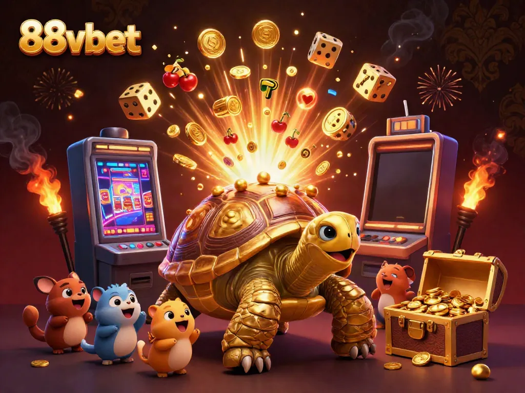 Experience thrills at 88vbet with this vibrant 3D casino scene featuring exciting games and jackpots.