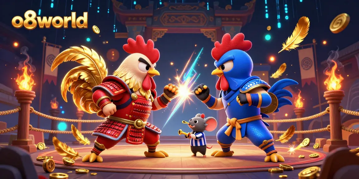 Engage in epic rooster battles at o8world with stunning 3D visuals of samurai and ninja champions.