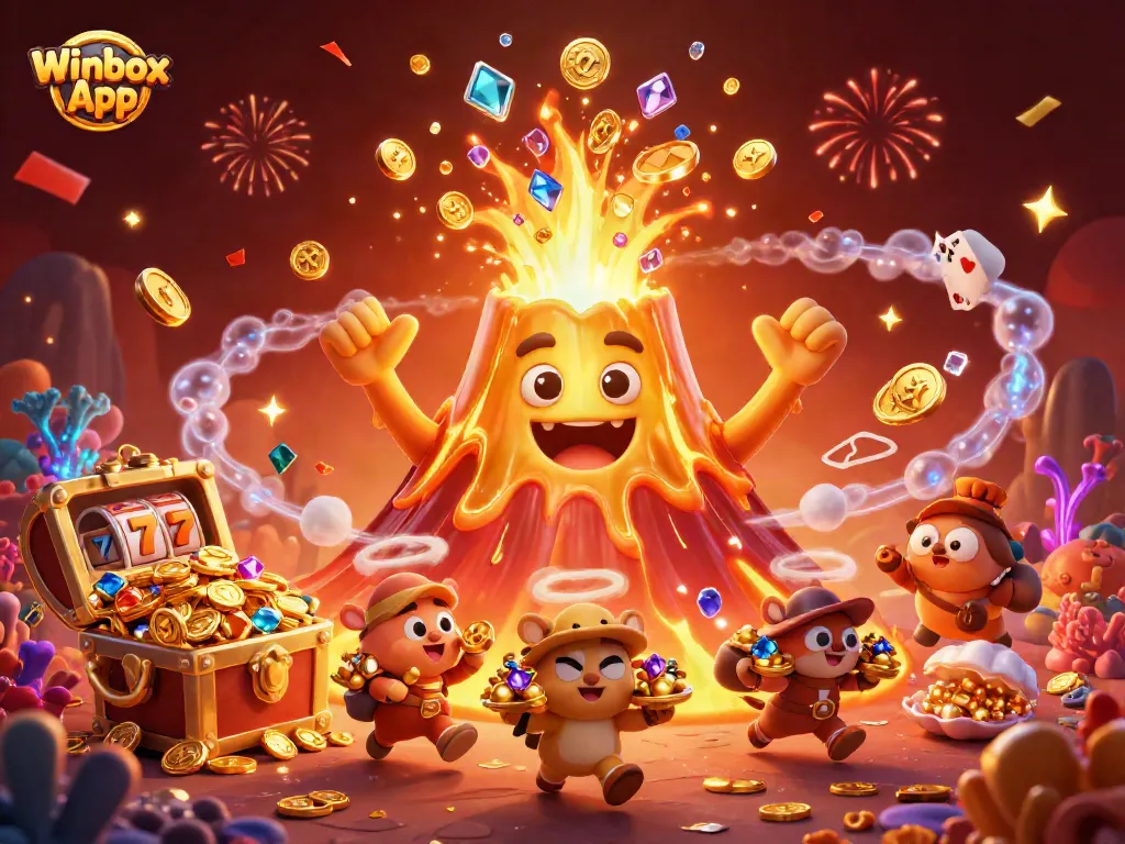 Play the Winbox App with excitement as golden treasures erupt, enticing players with casino slots.