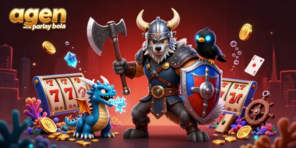 Experience thrilling betting with agen mix parlay bola, highlighted by a dynamic Viking-themed illustration!