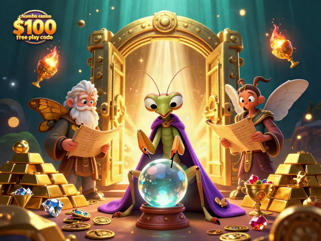 Experience the excitement of the chumba casino $100 free play code with a vibrant 3D casino scene featuring gold and treasures