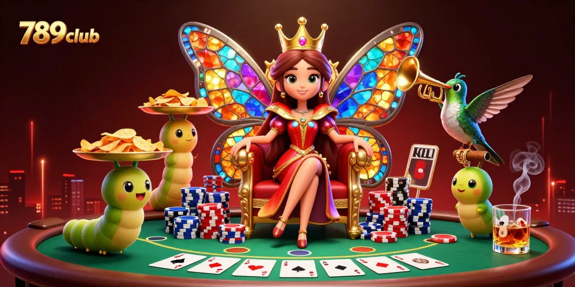 Engage with 789club's vibrant casino art showcasing poker elements and a lively scene.
