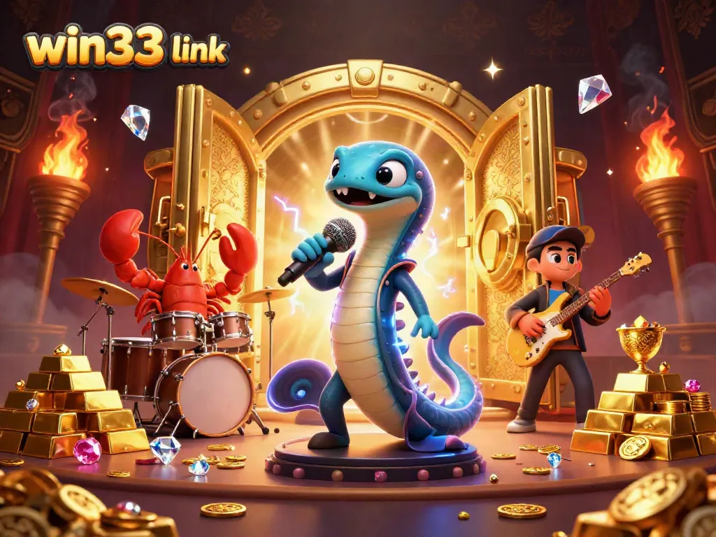 Engage with the vibrant underwater casino stage as the electric eel DJ performs, showcasing the win33 link banner.