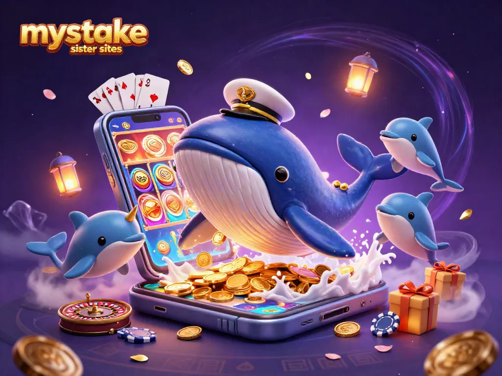 Win big at mystake sister sites with a whale, golden coins, and playful dolphins!