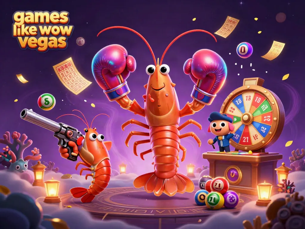 Play exciting games like wow vegas featuring vibrant casino elements with lively shrimp characters.