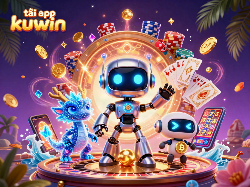 Engage in thrilling gameplay with tải app kuwin, featuring cyberpunk characters and dazzling casino elements.