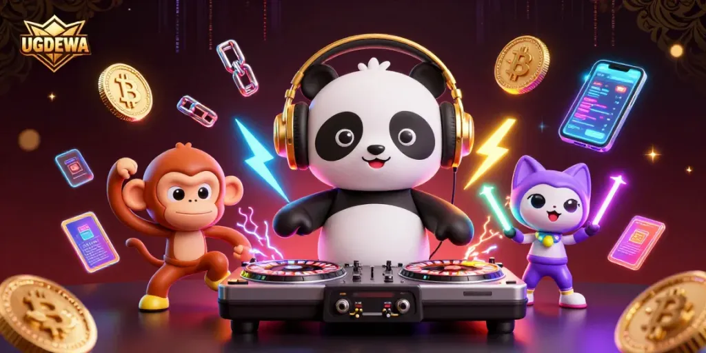 Engage with UGDEWA's lively animated scene featuring characters in a vibrant casino setting.
