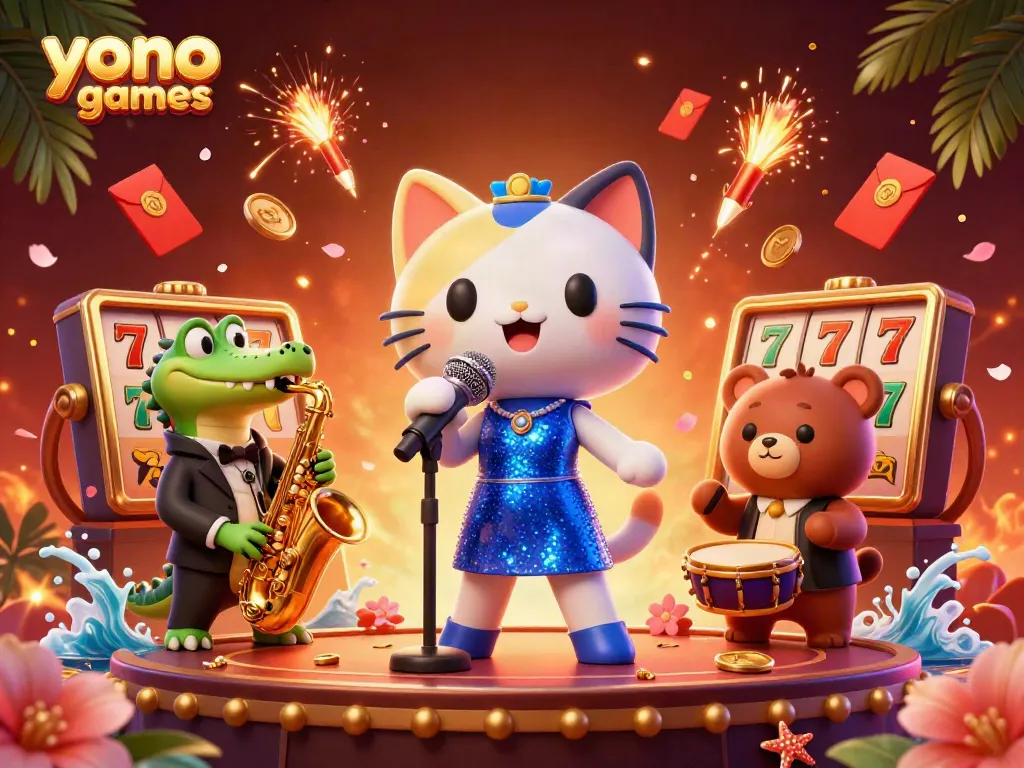 Engage with exciting yono games in a vibrant casino scene filled with characters and game elements.