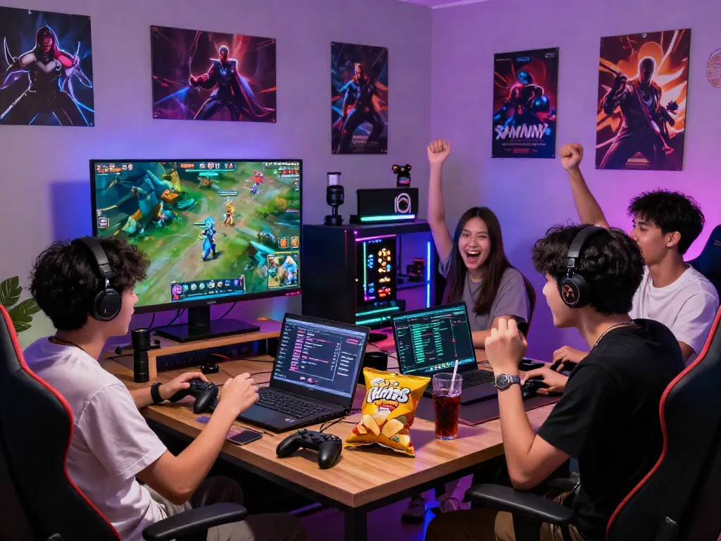 Exciting QQMacan gaming scene with players enjoying a game night.