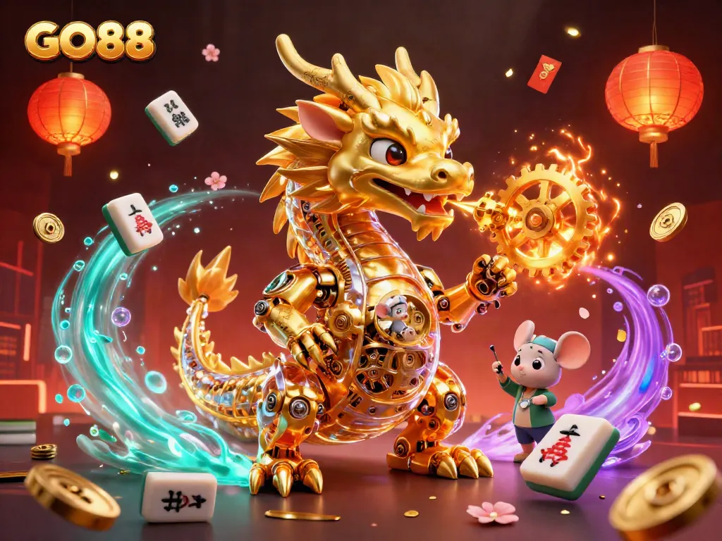 Engage with exciting gaming experiences at GO88, illustrated with a detailed dragon in a vibrant casino scene.