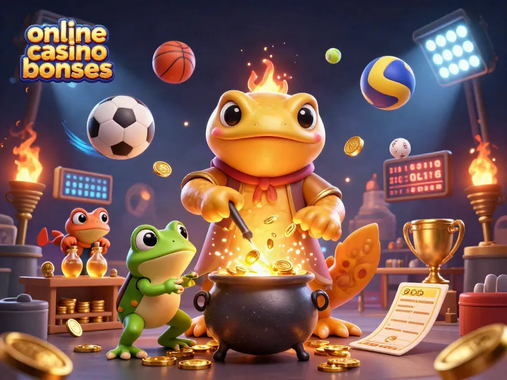 Engage with online casino bonuses through this vibrant scene featuring a golden salamander alchemist.