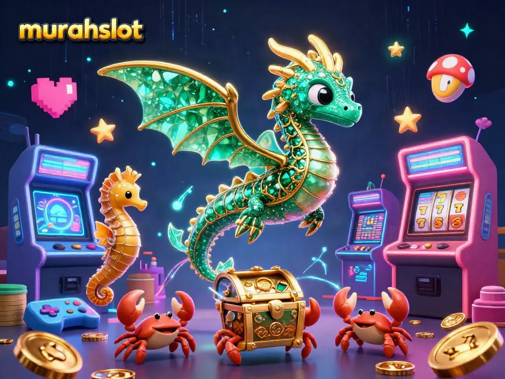Menangkan jackpot besar di murahslot dengan ilustrasi permainan kasino penuh warna dan detail yang memikat.