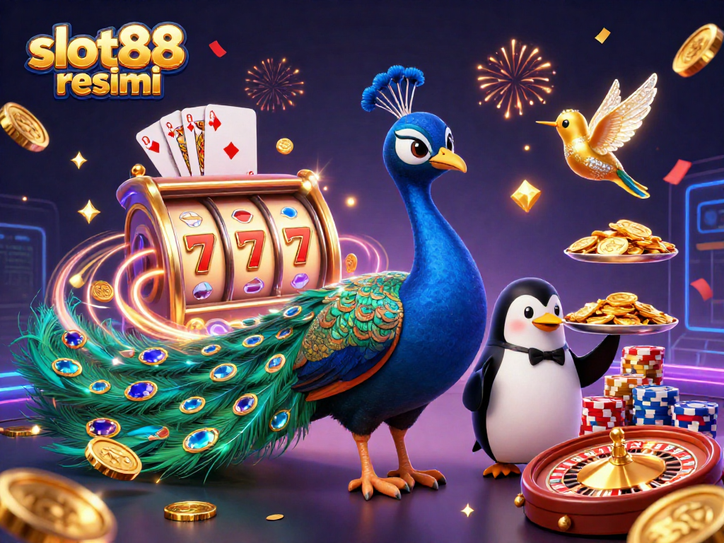 Experience the thrill of slot88 resmi with vibrant visuals and casino action in this rich 3D illustration.