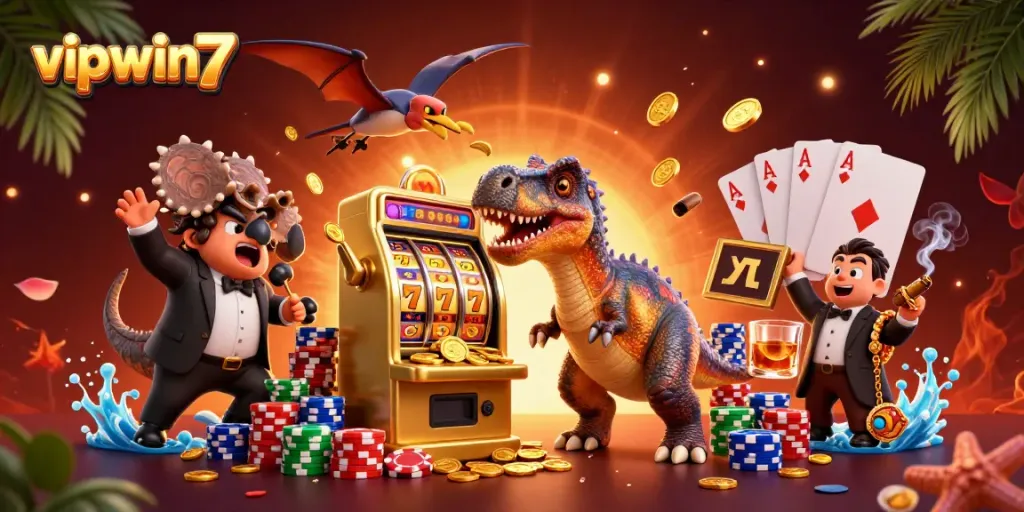 Experience vipwin7 excitement with a pachycephalosaurus winning jackpot coins at the slot machine.