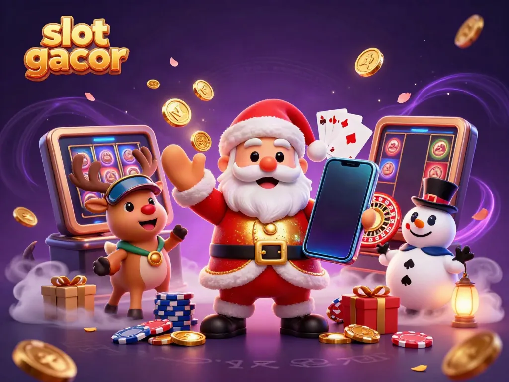 Experience thrilling slot gacor action with Santa Claus and friends in this vibrant casino scene.